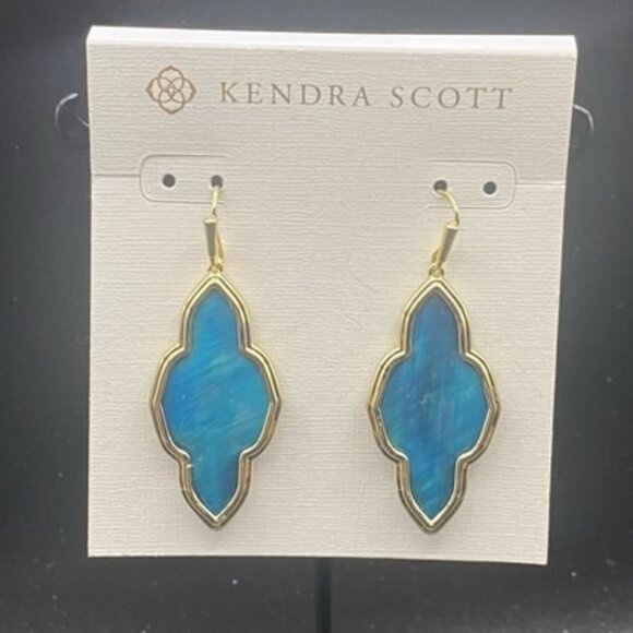 NWT KENDRA SCOTT Abbie Gold Frame Statement Drop Earrings Blue Illusion - Picture 1 of 7
